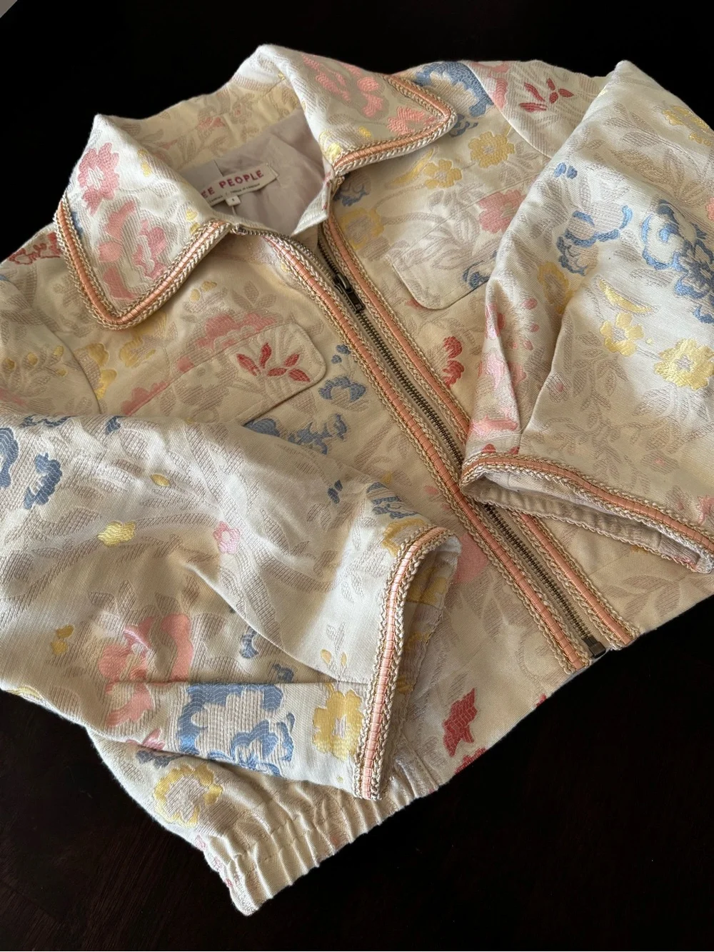 Free People Margot Floral Embroidered Crop Jacket Size S